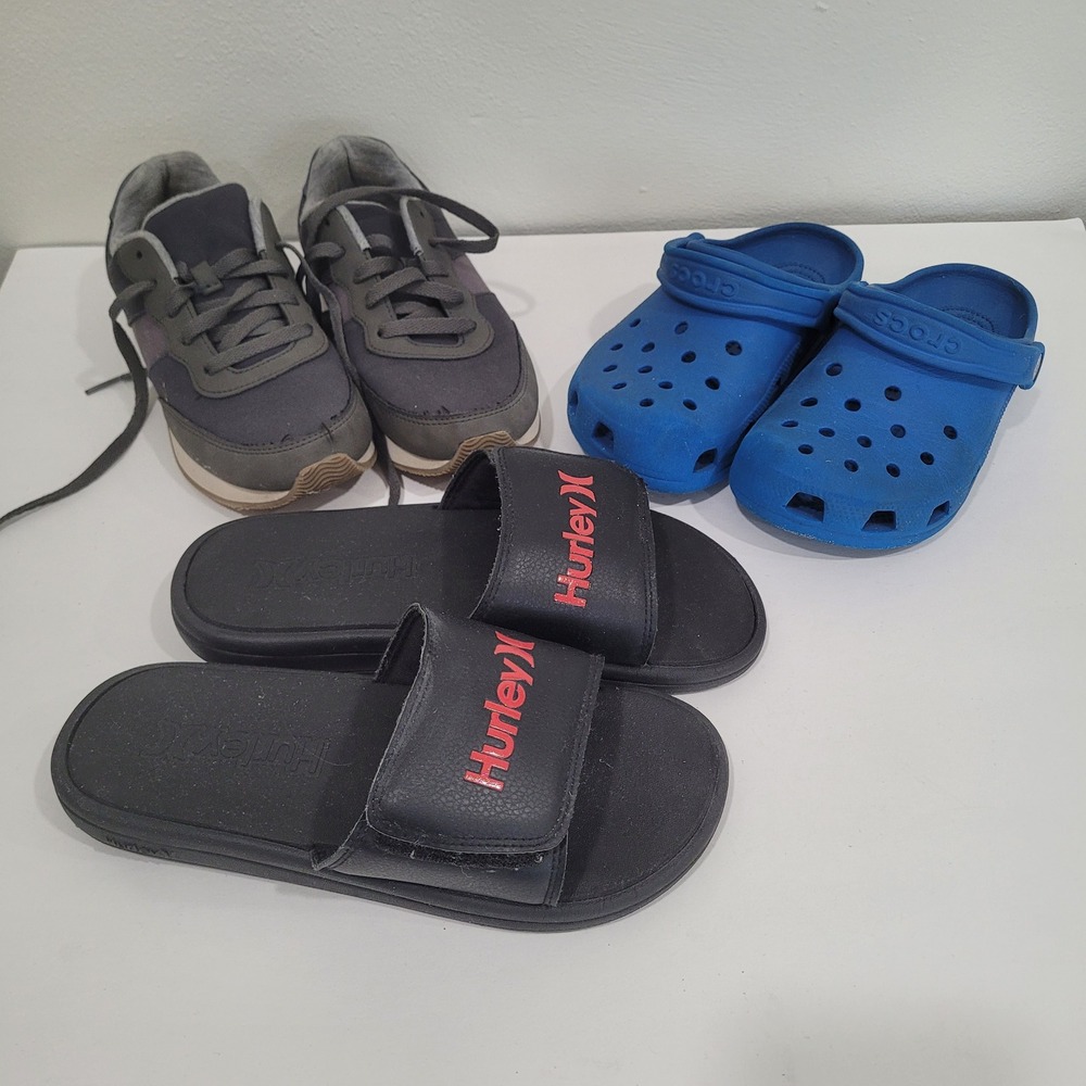 Boys Shoe Bundle Hurley Slides Size 7 Crocs Junior 4 Cat & Jack Sneakers Size 5